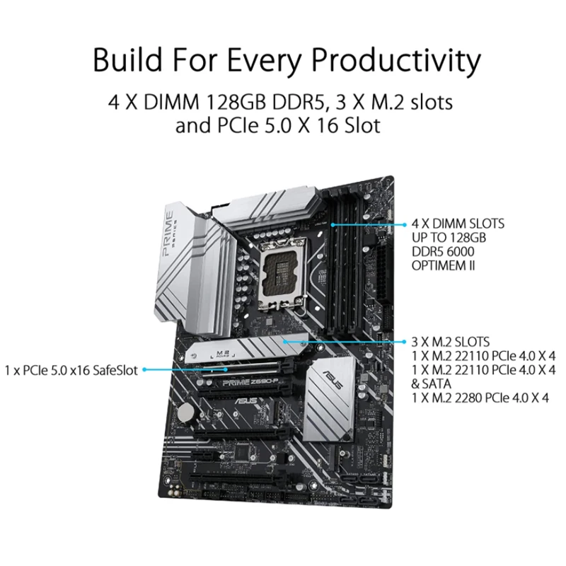 Материнская плата LGA 1700 Asus PRIME Z690-P DDR5 128 Гб PCIe 5 0 Intel процессор 12-го поколения Z690