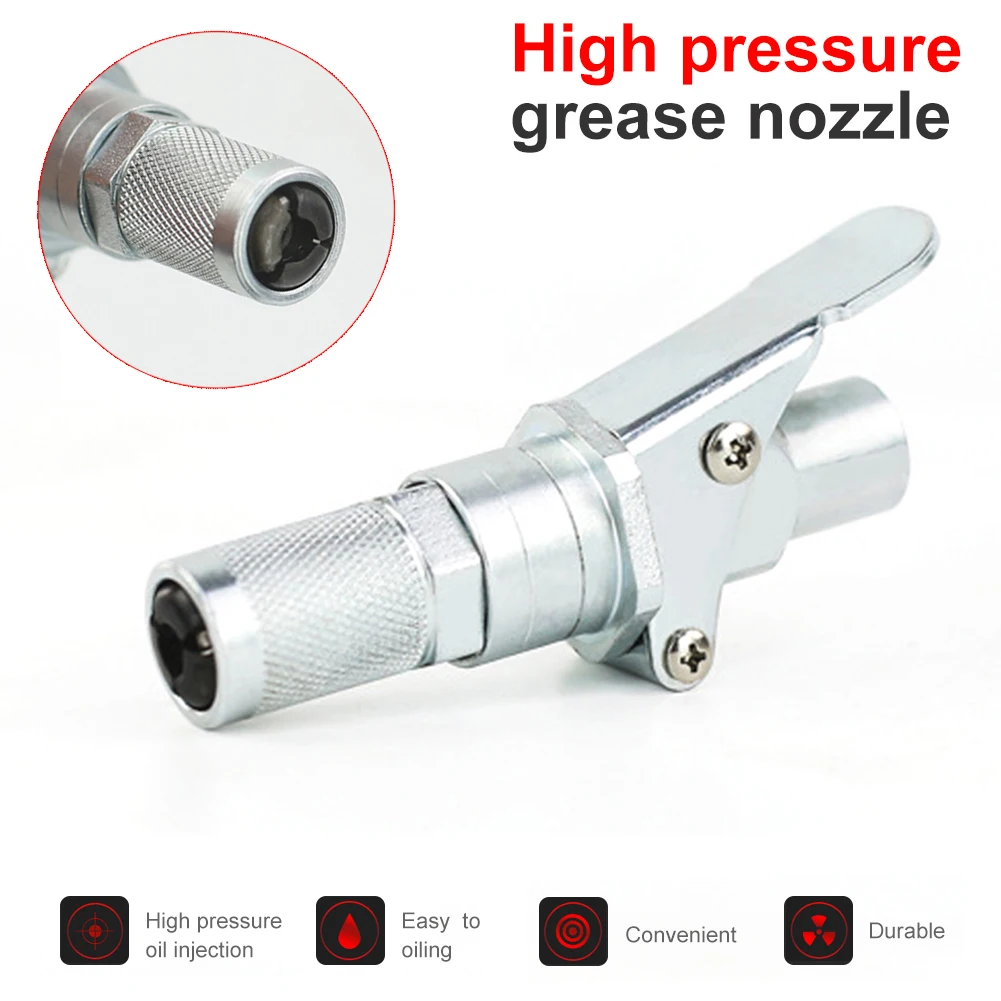 

Grease Gun Coupler Quick Lock On Release Fitting 1/8" NPT Self-Locking Two Press Heavy Duty High Resistence Jaw +Grease Gun Hose
