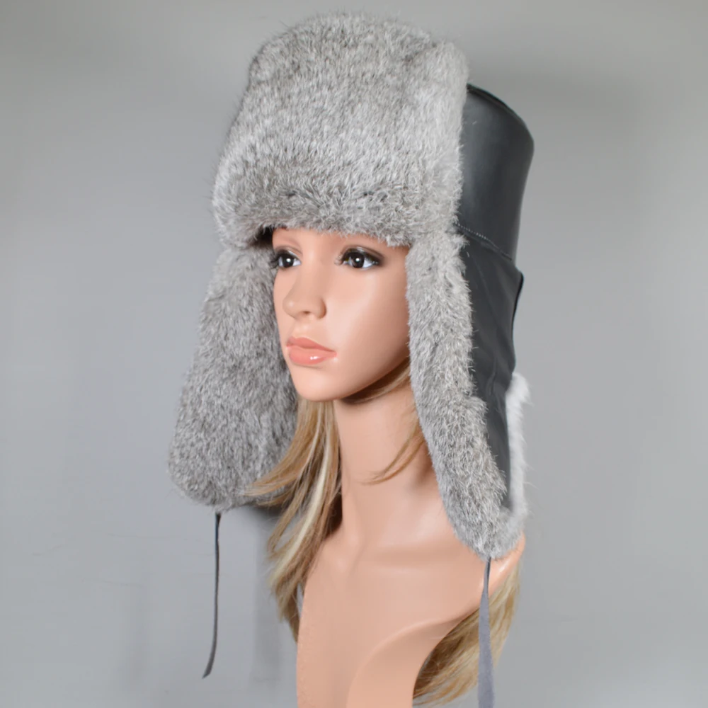 2020 Модная женская шапка-бомбер из натурального кроличьего меха зимняя