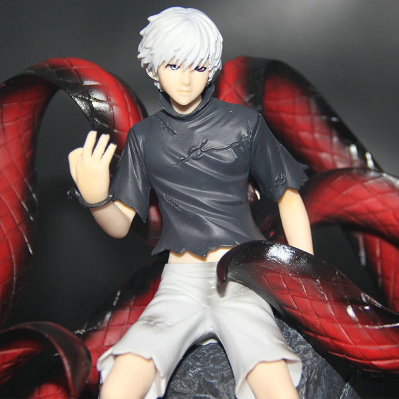 

22cm Kaneki Ken Action Anime Figure Awakening Centipede Barefoot Handcuffs Sit Posture Interchangeable Head PVC Model Doll Toys