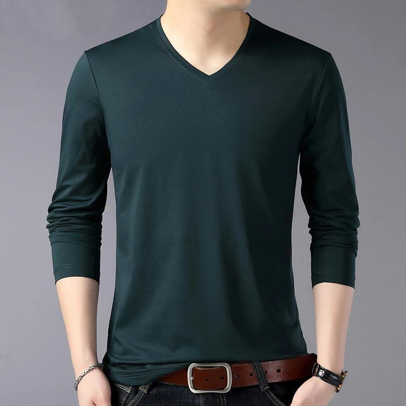 

Футболка мужская Базовая однотонная с длинным рукавом и V-образным вырезом