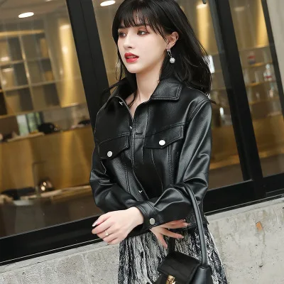 Tao Ting Li Na Women Genuine Sheep Leather Jacket New Casual Square Collar Real Leather Jacket R39