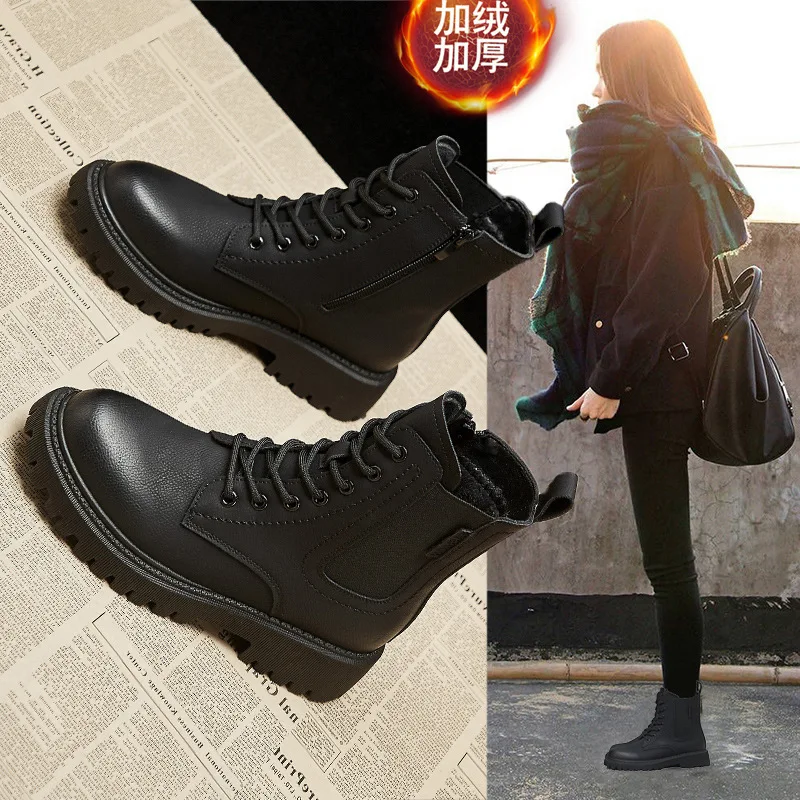 

Plus velvet short boots Martin boots female 2022 winter fashion warm locomotive short boots student boots