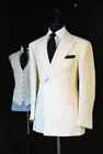 Мужской костюм-смокинг из белой льняной двухбортной юбки, 3 предмета (пиджак + брюки + жилет), на заказ