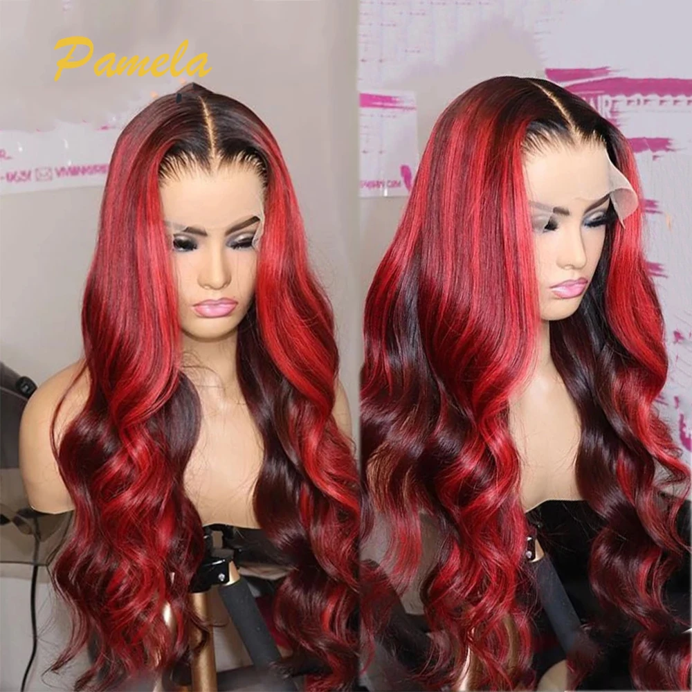 

Red And Black Wig Body Wave Wigs For Women Human Hair Burgundy Lace Front Wig PrePlucked Bleached Knots Lace Wig Brazilian Hair