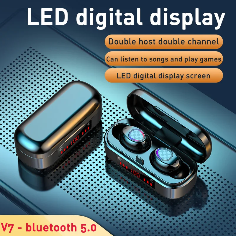 

Беспроводные наушники TWS Bluetooth 5,0, компактные, портативные, водонепроницаемые, с микрофоном, с цифровым светодиодным дисплеем