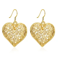 heart shape hollow pendant drop earrings yellow gold plated for women lady fashion gift e071