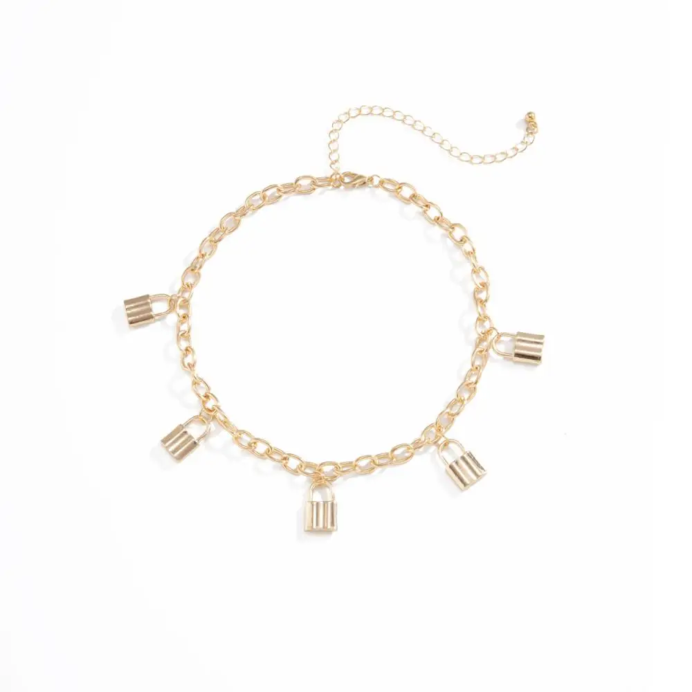 

Vintage Simple Chain Padlock Choker Necklace Fashion Gold Silver Color Lock Pendant Necklaces for Women Jewelry