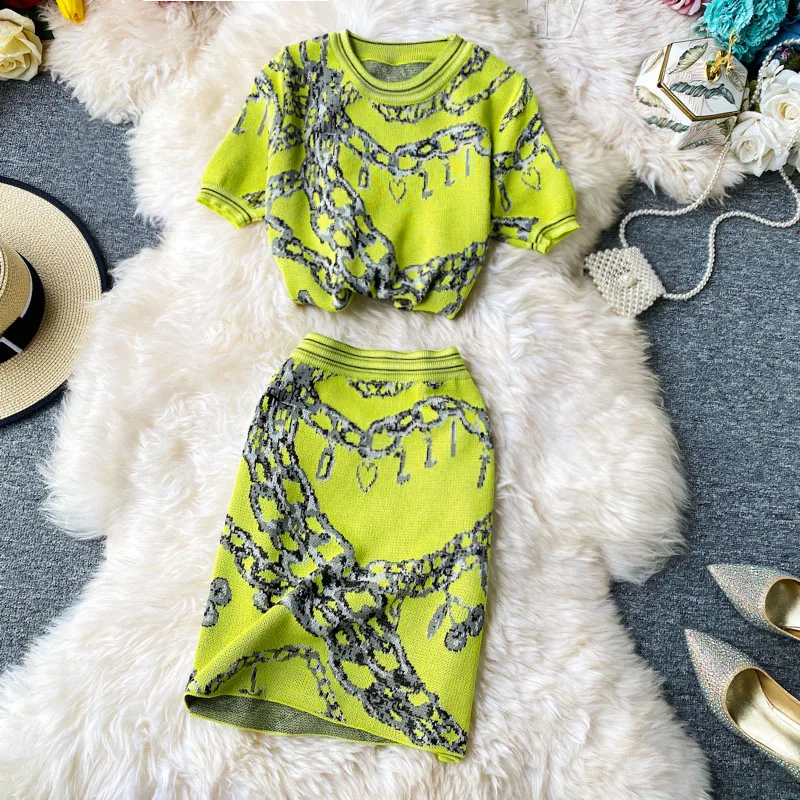 Модный тонкий комплект из 2 предметов Женский вязаный свитер с круглым вырезом и