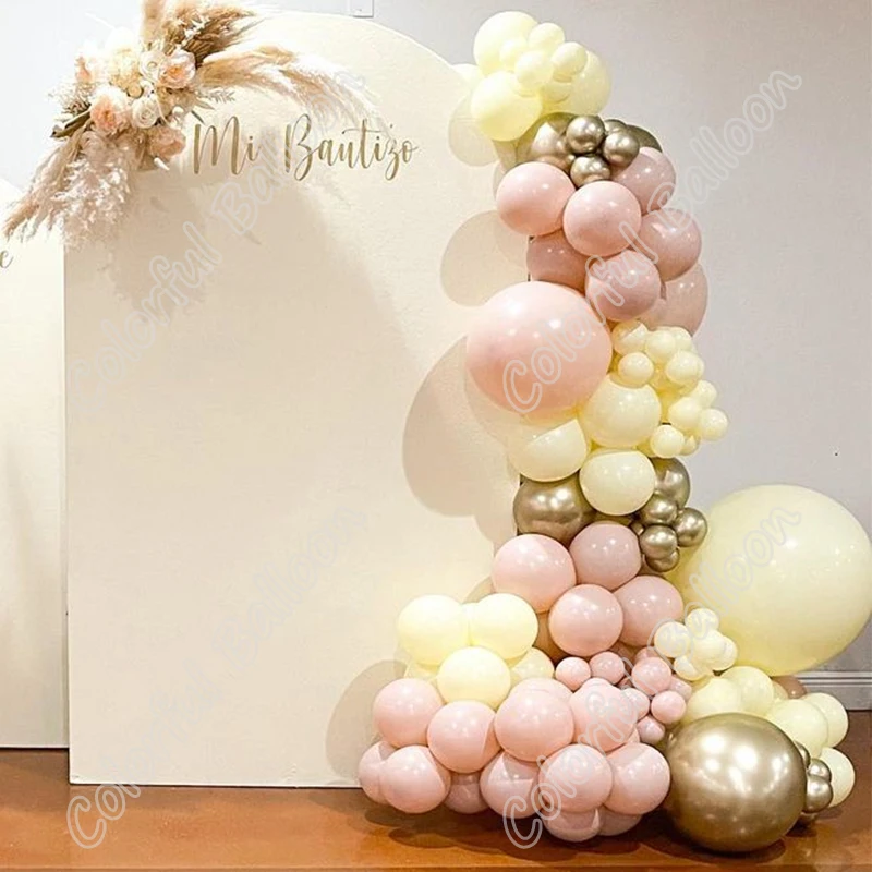 Fondo para fiesta de cumplea&ntilde;os o boda, tel&oacute;n de fondo doble naranja, 228 piezas, l&aacute;tex, Macaron, amarillo, arco, decoraci&oacute;n para Baby Shower-1