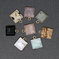 natural stone square section semi precious pendant charms for jewelry making diy necklace and earring accessories