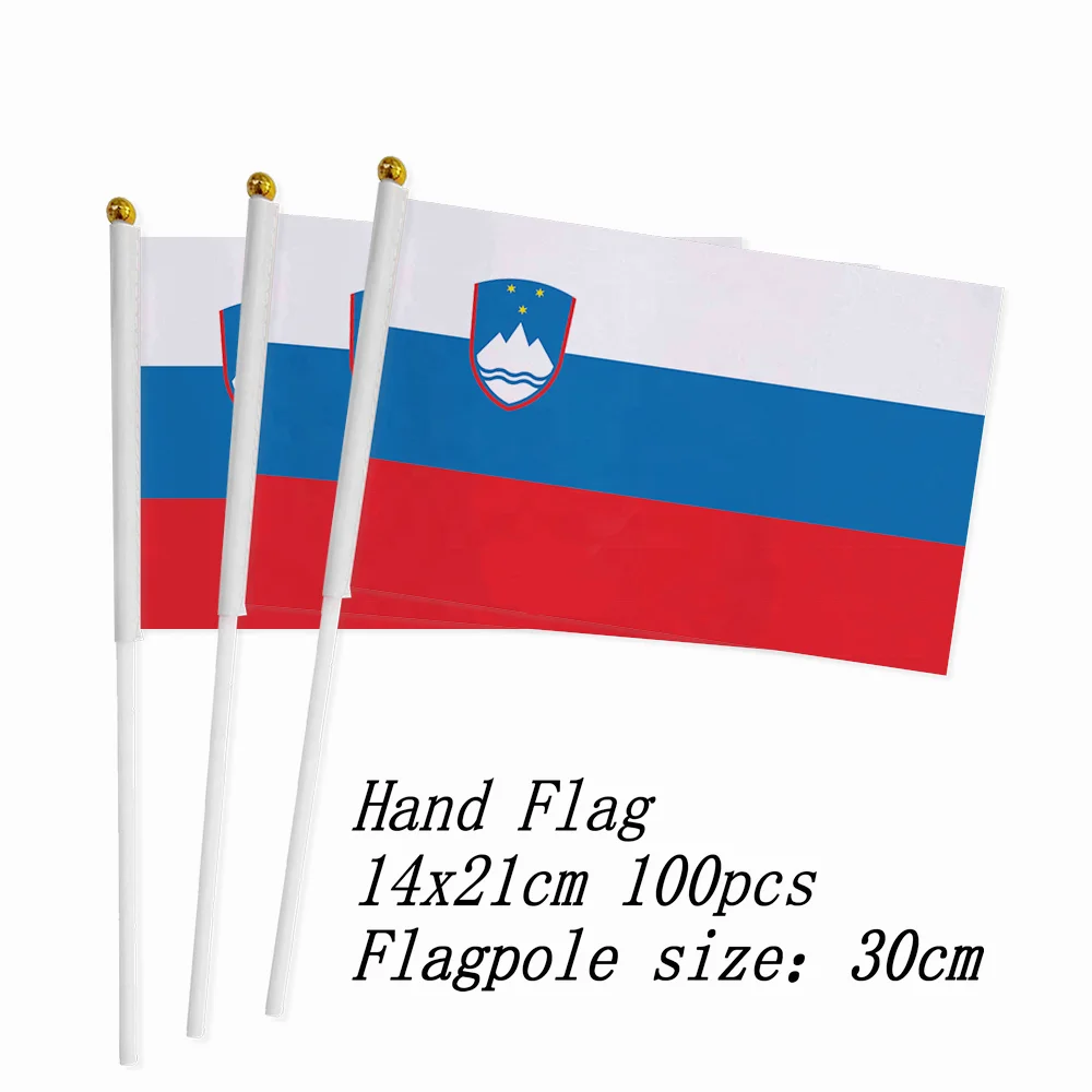 Zwjflagshow Словения ручной флаг 14*21 см 100 шт. полиэстер ткань маленький машущий с