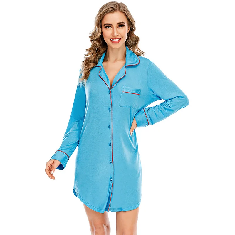 

Autumn and Winter new women's nightgown long-sleeved sexy modal mid-skirt loose outdoor home wear sleepwear women night gown