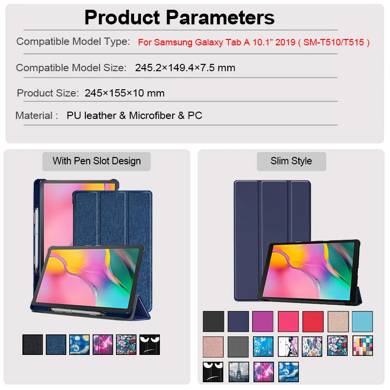 Чехол для Samsung Galaxy Tab a 10 1 2019 пенал SM T510 T515 тонкий чехол из искусственной кожи с