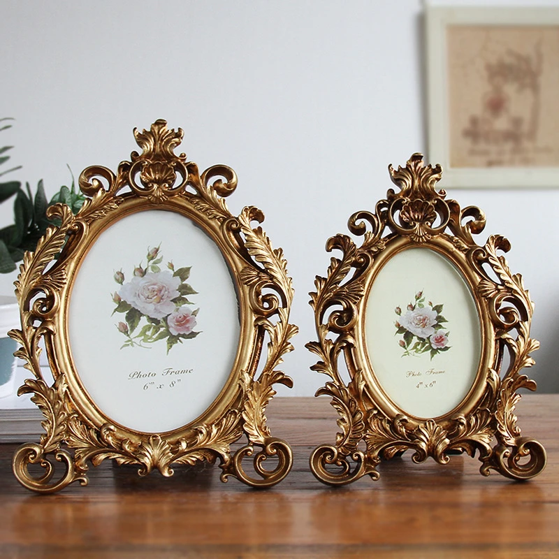 

Retro Carved Photo Frame Resin Pictures Stand Desktop Picture Display Ornaments 6 7 8 Inch Photo Props
