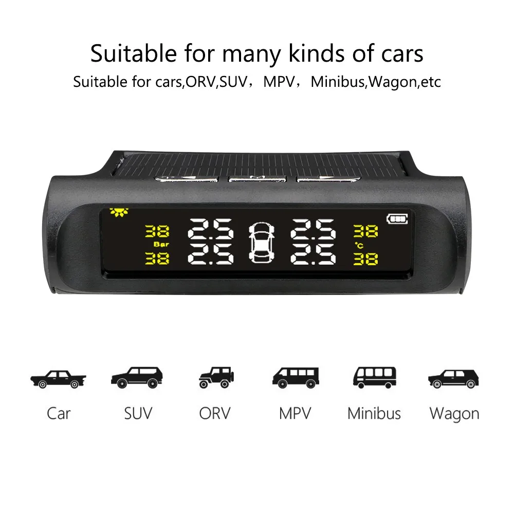 

1 Set Car Tire Pressure Detector Monitoring System Solar Wireless USB LCD With 4 Tpms Tyre Pressure Sensors Auto Accessories