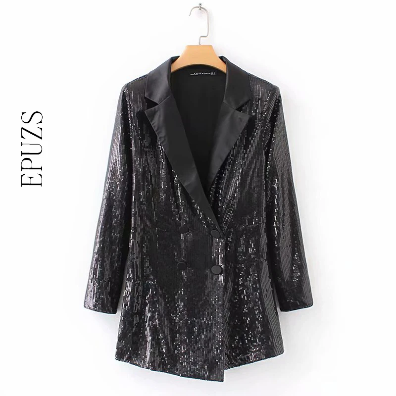 Модный черный комбинезон с блестками женские комбинезоны длинным рукавом