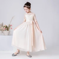 girls formal party gowns lace flower girl dresses light yellow half sleeves ankle length junior bridesmaid dress for wedding