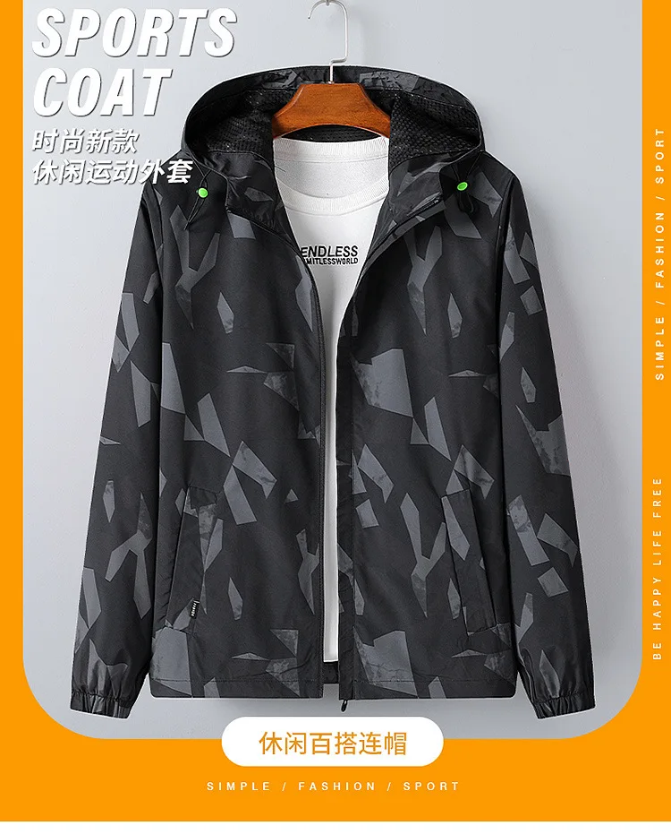 

2021 spring new men's plus fat plus size sports casual hooded camouflage jacket