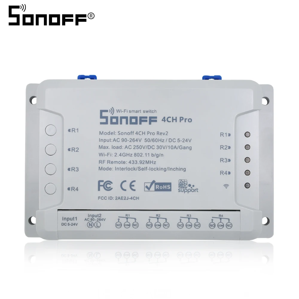 Itead Sonoff 4CH Pro R2 433 МГц 4 канала RF беспроводной пульт дистанционного управления Wifi умный переключатель инчинг интерлок реле Alexa Google Home - Комплект: 1PCS