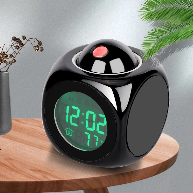

Цифровой светодиодный Будильник, многофункциональные электронные часы с проекцией и голосовым управлением на английском языке для спальн...