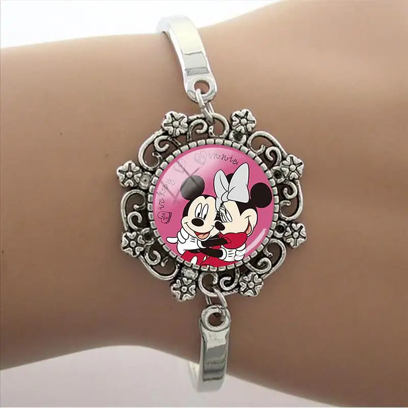 

Disney Fashion High Quality Lace Bracelet Disney Mickey Mouse Art Photo Glass Dome Bracelet Charm Ladies Gift