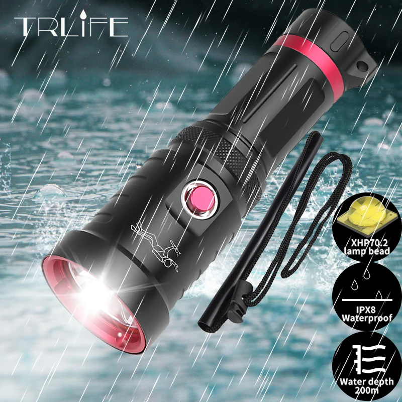 IPX8 водонепроницаемый профессиональный светодиодный светильник для дайвинга XHP70