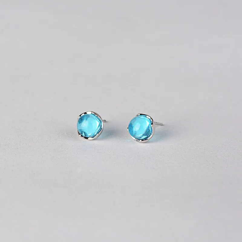 JS-JYE486 Jellystory Round Blue Crystal Stud Earrings for Women 925 Sterling Silver Fashion Jewellery Wedding Party Gift Wholesale Earring - Цвет камня: JS-JYE486