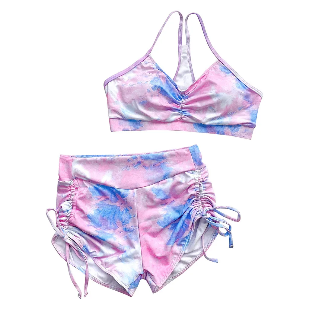 Для женщин тай дай майки купальники 2020 новые шорты комплект бикини с эффектом пуш