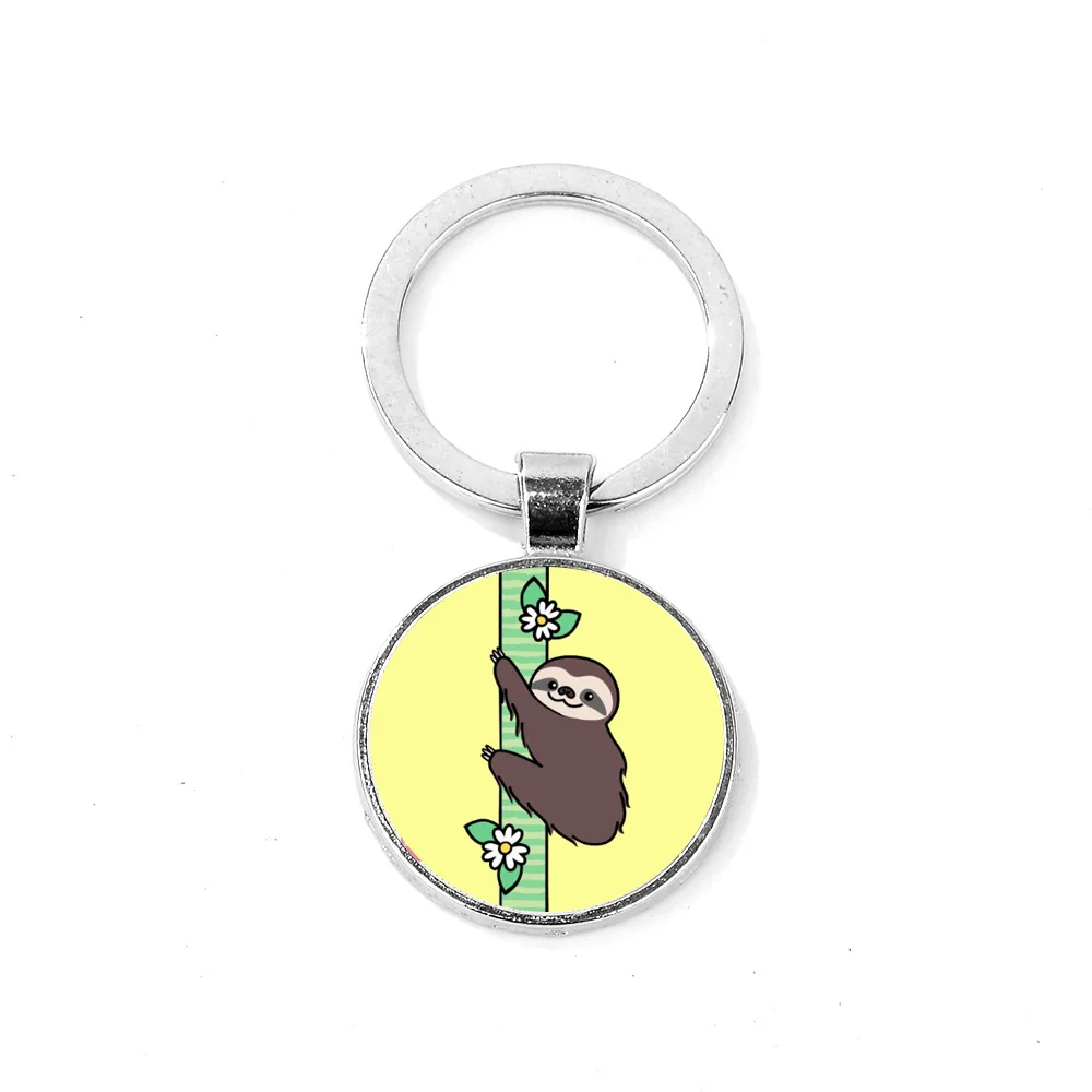 Style 1 SONGDA милый мультфильм животных брелок с ленивцем Bradypod поднимается на дерево забавное Круглое Стеклянное изображение серебряный брелок для женщин дети ключ держатель - Цвет: Style 1