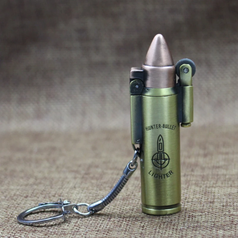 

Metal Gas Lighter Creative Straight Bullet Windproof Grinding Wheel Fixed Fire Lighter Keychain Pendant Lighters Smoking