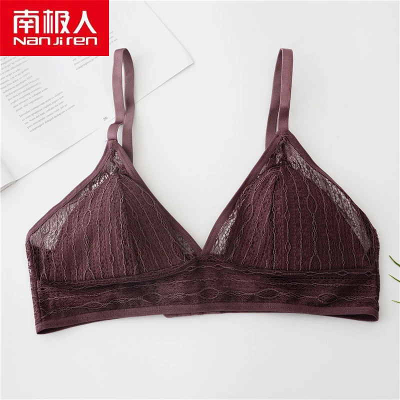 

NANJIREN Lingerie Women Underwear Set One-piece 100%Silk Wire Free Thin Mode Cup Lace Solid Color Comfortable Bra