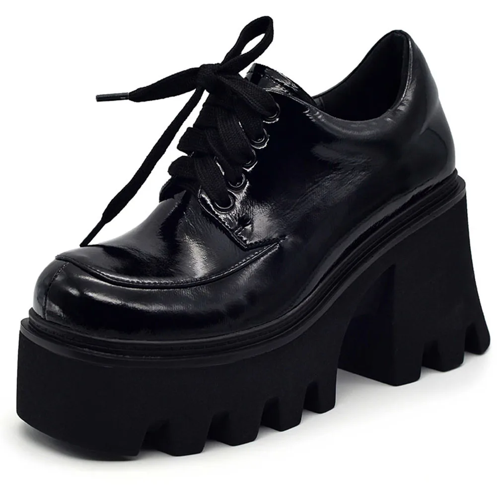 

И натуральной кожи; Новинка; Черные Ботильоны на каблуке (9 см); Женские туфли-лодочки на платформе; Модная женская обувь популярные британск...