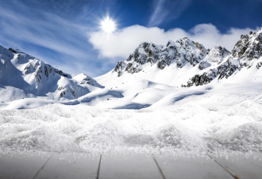 Laeacco зимняя Гора Снег Солнце голубое небо облачный Серый Деревянный Пол Детский