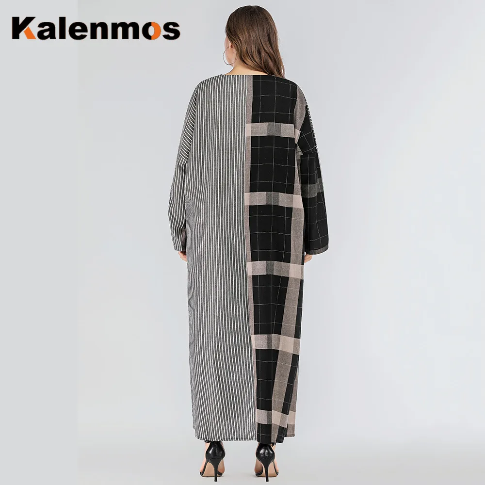 Женское свободное мусульманское платье в клетку с длинным рукавом и v образным вырезом турецкие исламские