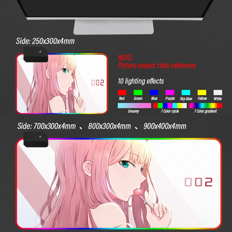 Пользовательский DIY шаблон Большой Аниме дорогой в Franxx RGB игровой коврик для мыши