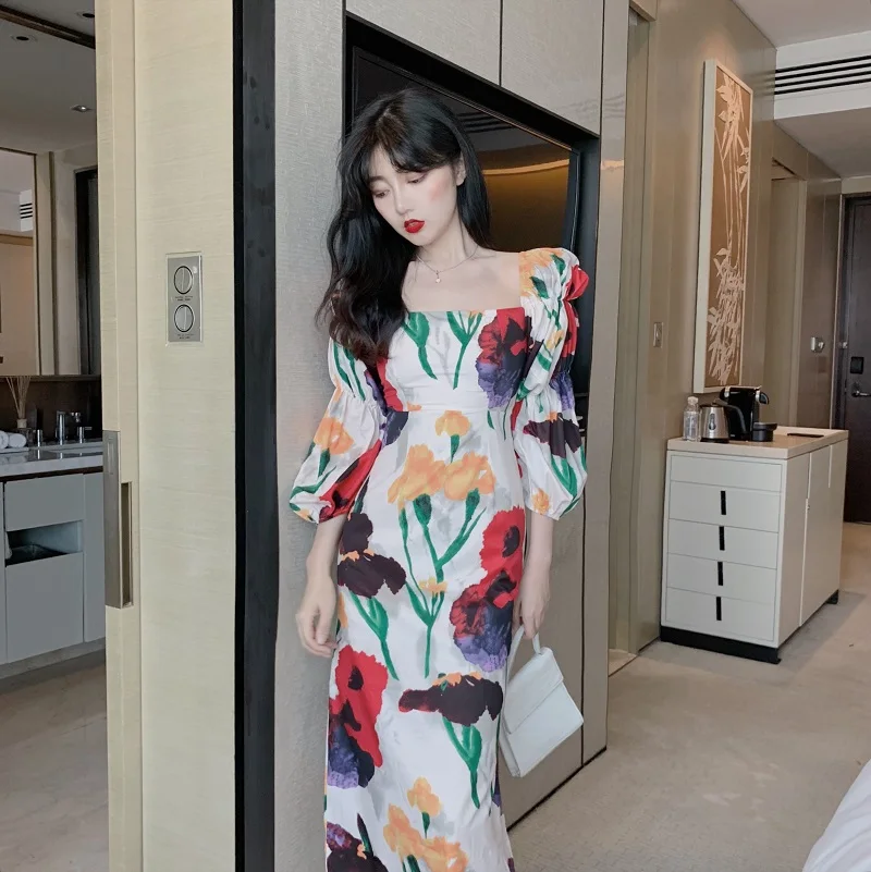 Женское винтажное платье-карандаш элегантные узкие Макси-платья с квадратным