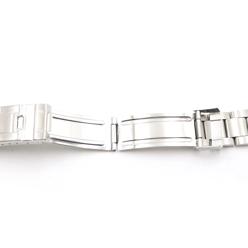 Rolamy 20mm Stainless Steel Watch Band Hollow Curved End Glide Lock Clasp Brushed Bracelet for Rolex VINTAGE Submariner Oyster