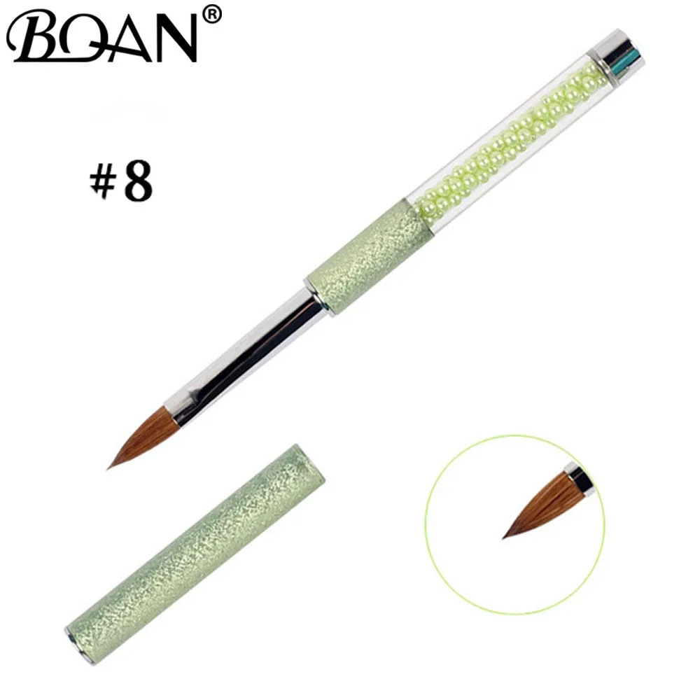 green size 8 BQAN 1 шт.#8#10#12#14#16#18#20 колинский Соболь акрил#10 кисть для дизайна ногтей УФ-гель Кисть-ручка для резьбы жидкий порошок DIY Рисунок ногтей - Color: green size 8