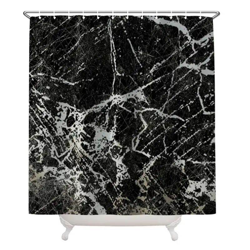 

4Pcs Black Marble Pattern Bathroom Set Shower Curtain Pedestal Rug Lid Toilet Cover Mat Non-Slip Bath Mat Carpet Set For Bath