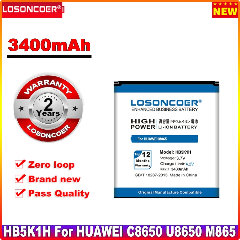 Аккумулятор LOSONCOER 3400 мАч HB5K1H для HUAWEI Ascend ll 2 M865 Sonic U8650 C8650 U8850 U8651 U8652 U8660 быстрая