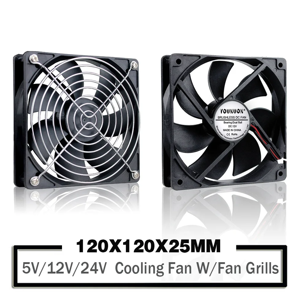 YOUNUON 5V 12V 24V 120mm Fan Sleeve/Ball Cooling Fan 120x120x25mm DC Brushless Cooler Fan for PC Laptop Computer Case