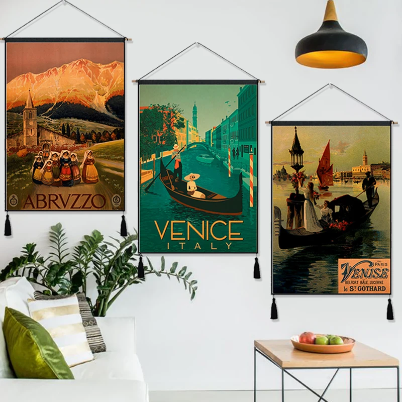 Итальянский Капри винтажный подвесной тканевый хлопковый постер с рисунком