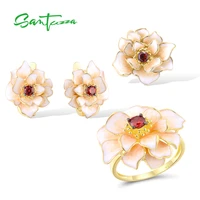 santuzza 925 sterling silver jewelry set for women white enamel lotus flower pendant earrings ring set stylish fine jewelry gift