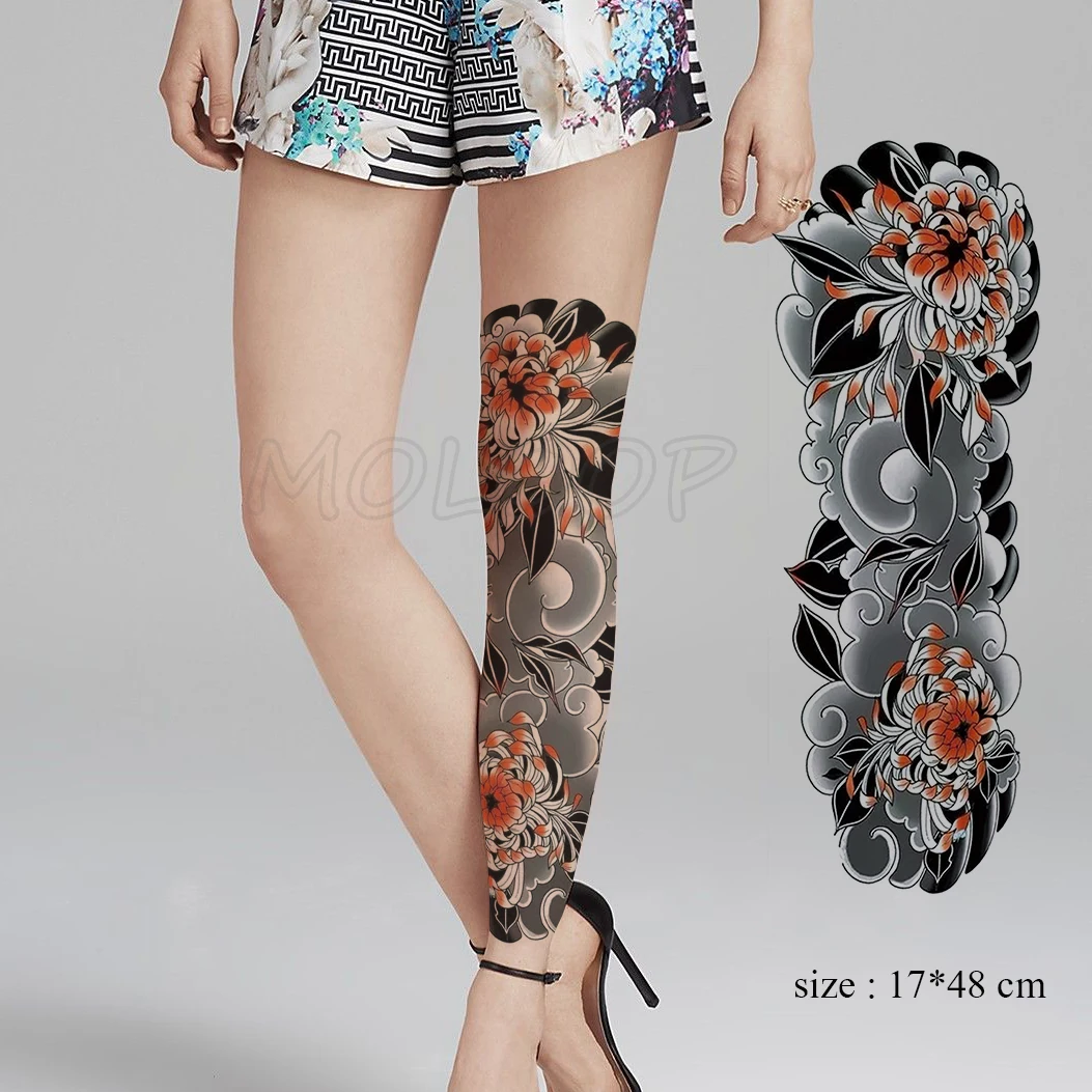 

Full Arm Waterproof Temporary Tattoo Sticker Japanese Style Chrysanthemum Flower Art Fake Tatoo Flash Tatto for Man Woman