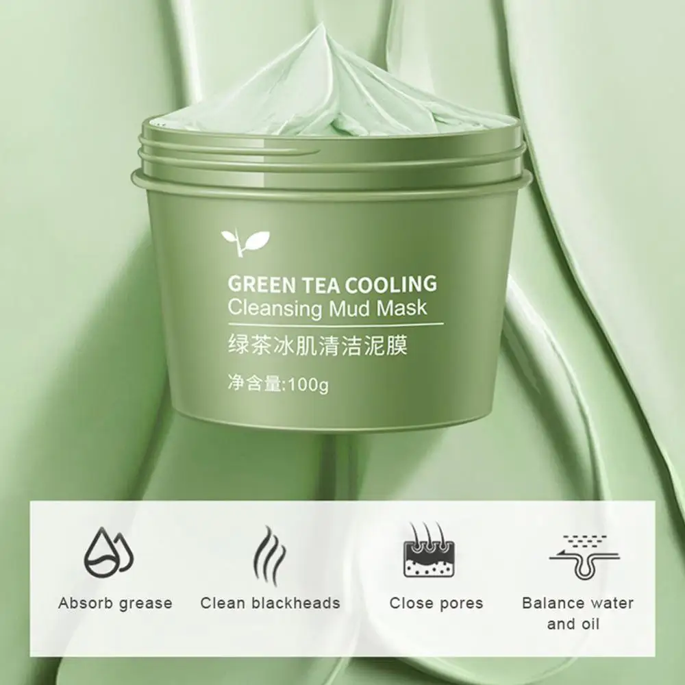 Green Tea Ice Muscle Mud Mask Anti-acne Face Cream Blackheads Acne Essence Removal Pores Cream Scar Shrink Care Skin G6M0