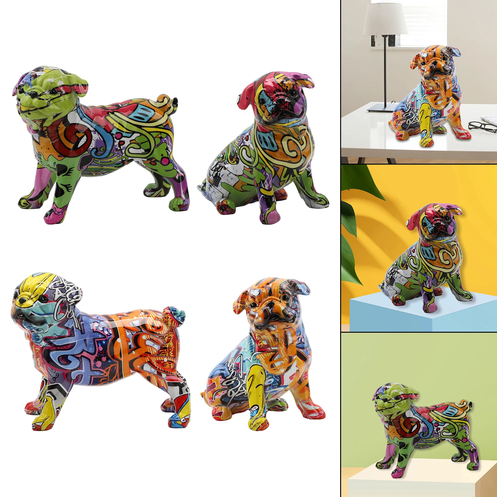 

Nordic Painting Graffiti French Bulldog Creative Resin Crafts Animal Dog Figurines Sculpture Home Wine Cabinet Office Decor