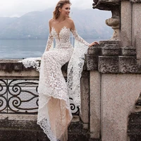 lace wedding dresses mermaid flare sleeves princess bride dresses elegant design wedding gowns