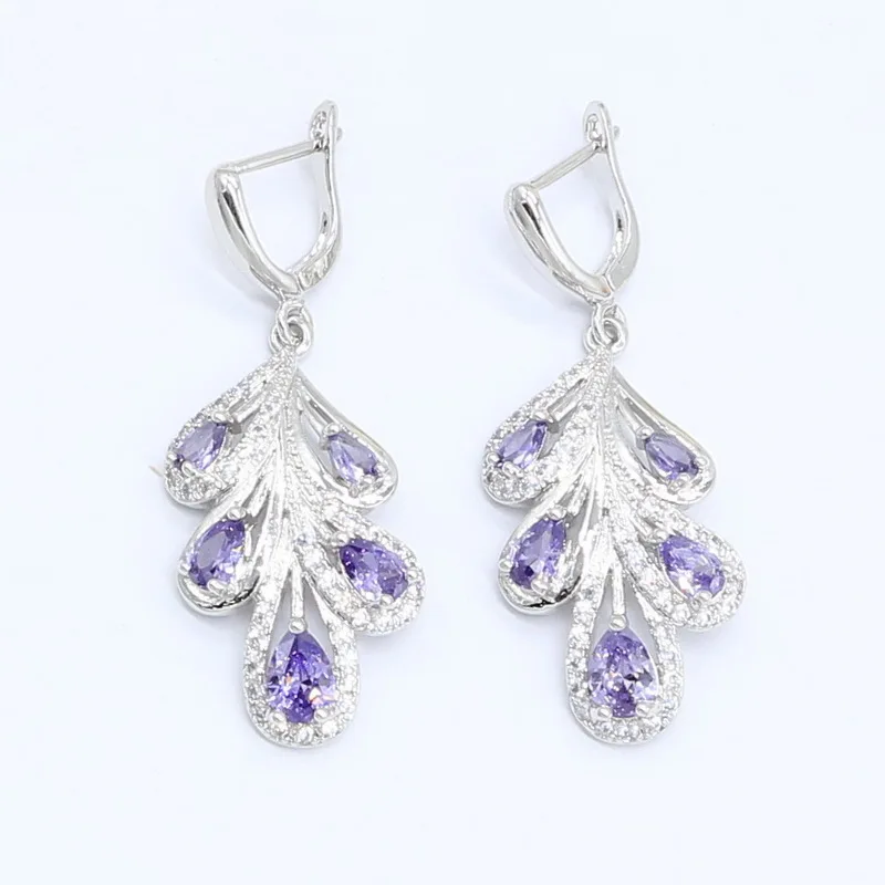 Фиолетовый полудрагоценный серебряный цвет искусственный браслет серьги