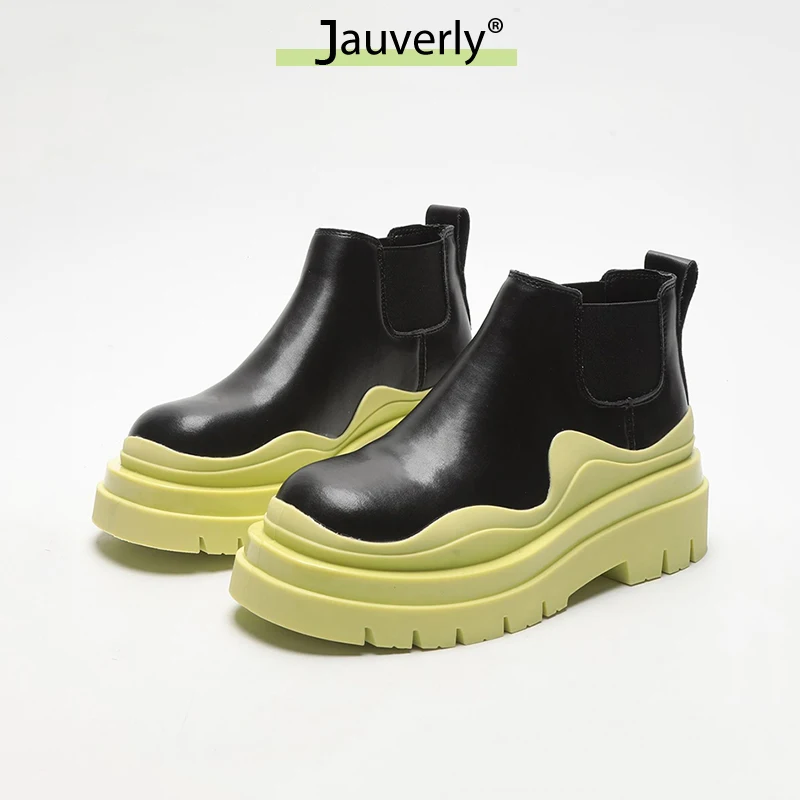 

Новинка 2021, ботильоны карамельных цветов, ботинки челси из натуральной кожи, модные уличные женские вечерние ботинки, обувь на платформе и массивном каблуке